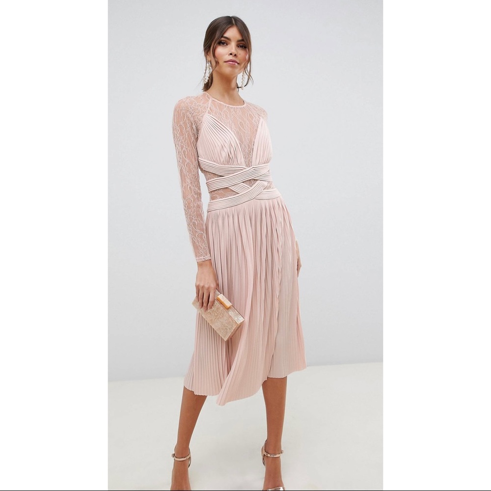ASOS DESIGN lace and pleat midi dress